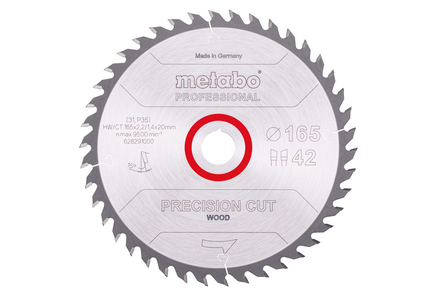 Lame de scie « precision cut wood - professional », 165x20 Z42 WZ 15° - METABO - 628291000