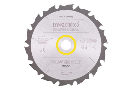 Lame de scie « power cut wood - professional », 165x20 Z14 FZ/FA 10° - METABO - 628292000