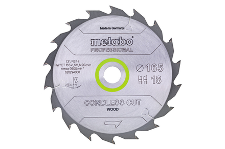 Lame de scie « cordless cut wood - professional », 165x20 Z18 WZ 20° - METABO - 628294000
