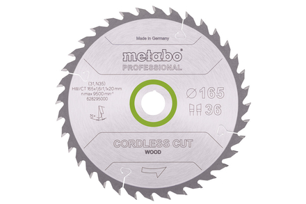 Lame de scie« cordless cut wood - professional », 165x20 Z36 WZ 15° - METABO - 628295000