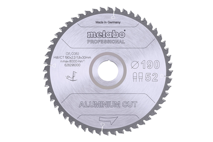 Lame de scie « aluminium cut - professional », 190x30 Z52 FZ/TZ 5°neg - METABO - 628296000