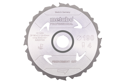 Lame de scie « fibercement cut - professional », 190x30 Z4 PCD FZ 5° - METABO - 628297000
