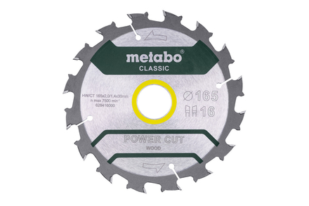 Lame de scie « power cut wood - classic », 165x30, Z16 WZ 5° /B - METABO - 628416000