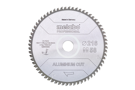 Lame de scie « aluminium cut - professional », 216x30 Z58 FZ/TZ 5°neg - METABO - 628443000