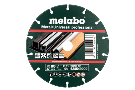 Meule de tronçonnage diamantée 180x1,6x22,23mm, « MUP », Métal/Universal « professional » - METABO - 628549000