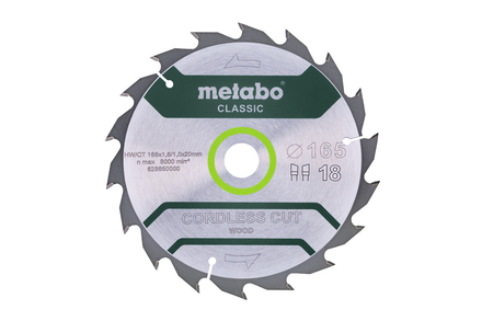 Lame de scie « cordless cut wood - classic », 165x20 Z18 WZ 20° /B - METABO - 628650000