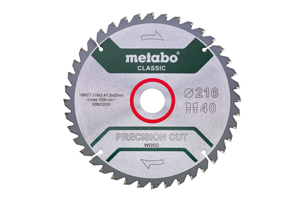Lame de scie « precision cut wood - classic », 216x30 Z40 WZ 5°nég. /B - METABO - 628652000