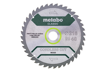 Lame de scie « cordless cut wood - classic », 216x30 Z40 WZ 5° /B - METABO - 628654000