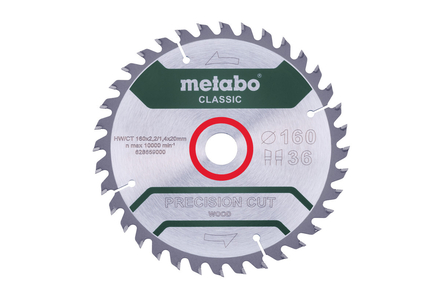 Lame de scie « precision cut wood - classic », 160x20 Z36 WZ 10° /B - METABO - 628659000
