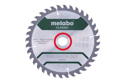 Lame de scie « precision cut wood - classic », 165x20 Z36 WZ 15° /B - METABO - 628662000