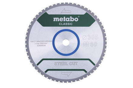 Lame de scie « steel cut - classic », 305x25,4 Z60 FZ/FA 4° - METABO - 628668000