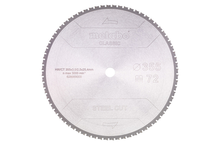 Lame de scie « steel cut - classic », 355x25,4 Z72 FZ/FA 4° - METABO - 628669000