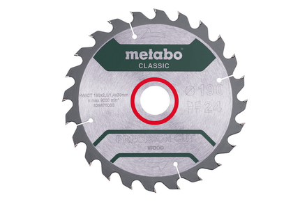 Lame de scie « precision cut wood - classic », 190x30 Z24 WZ 15° /B - METABO - 628676000