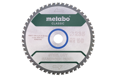 Lame de scie « steel cut/sandwich panel - classic », 235x30 Z50 FZ/FA 4° - METABO - 628681000