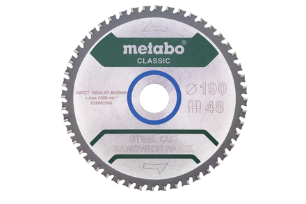 Lame de scie « steel cut/sandwich panel - classic », 190x30 Z48 FZ/FA 4°/B - METABO - 628684000