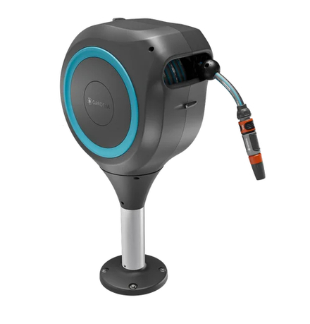 Dévidoir automatique pour terrasse RollUp M, tuyau de 20 m bleu turquoise - enroulement automatique - GARDENA - 18615-20