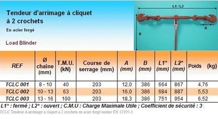 TENDEUR ARRIMAGE A CLIQUET 2 CROCHETS CHAINE D10-13MM IDMAT TCLC002