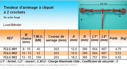 TENDEUR ARRIMAGE A CLIQUET 2 CROCHETS CHAINE D10-13MM IDMAT TCLC002 