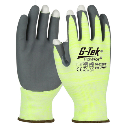 Gants PolyKor mousse nitrile jaune haute visibilité - Lot de 12 - G-TEK - 16-323FT