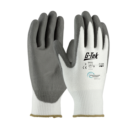 Gants doublure plastique recyclé enduction nitrile microsurface 3RX blanc - Lot de 12 - G-TEK - 31-530R