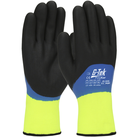 Gants doublure acrylique nitrile mousse PolyKor jaune haute visibilité - Lot de 12 - G-TEK - 41-1415