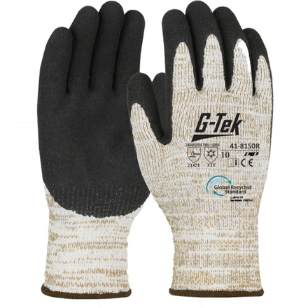 Gants doublure acrylique/fibre recyclé latex microsurface 3RX marron - Lot de 6 - G-TEK - 41-8150R