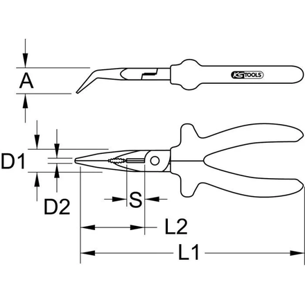 Pince isolée 1000V à bec demi-rond coudé à 45°, L.185 mm KSTOOLS - 1121292