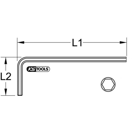 Clé mâle brunie longue, 6 pans 3/64