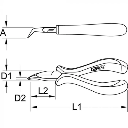 Pince électronique à bec coudé demi-rond lisse, 140 mm KSTOOLS - 5007070