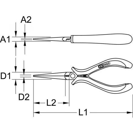 Pince électronique à bec long demi-rond strié, 155 mm KSTOOLS - 5007072