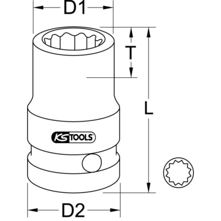 Douille à chocs courte 12 pans 1/2'', 9 mm KSTOOLS - 5150988