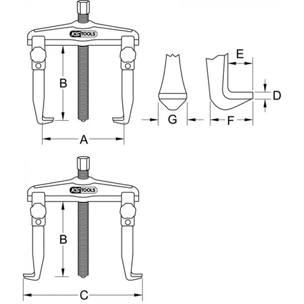 Extracteurs universels hydrauliques blocage rapide à deux griffes avec crochets allongés, 110-520mm, 225mm KSTOOLS - 6200082