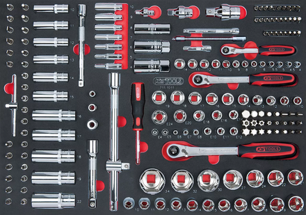 Module de douilles et accessoires 1/4'' - 3/8'' - 1/2'', 175 pièces KS TOOLS - 711.1011