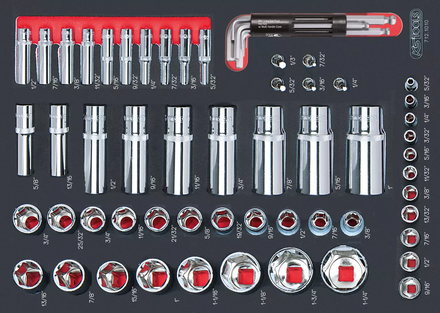 Module de douilles en pouces 1/4'' - 1/2'', 62 pièces KS TOOLS - 712.1010