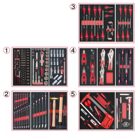 Composition d'outils 5 tiroirs pour servante, 187 pièces KS TOOLS - 714.0187