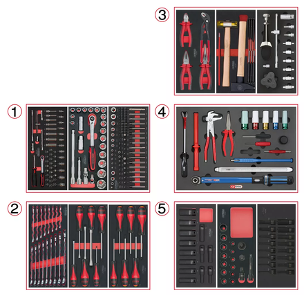 Composition d'outils de service rapide 5 tiroirs pour servante, 283 pièces KS TOOLS - 714.0283