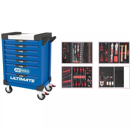 Servante ULTIMATE bleue 7 tiroirs équipée de 263 outils KS TOOLS - 804.7263