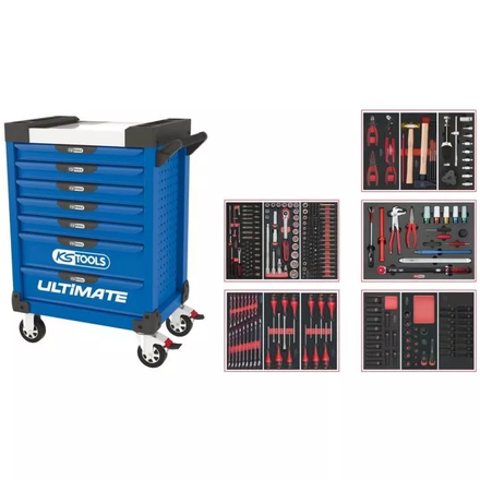 Servante ULTIMATE bleue 7 tiroirs équipée de 283 outils KS TOOLS - 804.7283