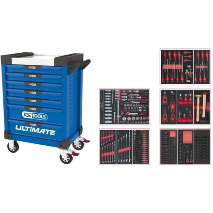Servante ULTIMATE bleue 7 tiroirs équipée de 384 outils KS TOOLS - 804.7380