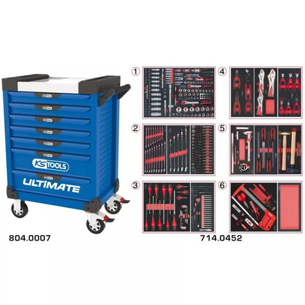 Servante ULTIMATE bleue 7 tiroirs équipée de 455 outils KS TOOLS - 804.7452