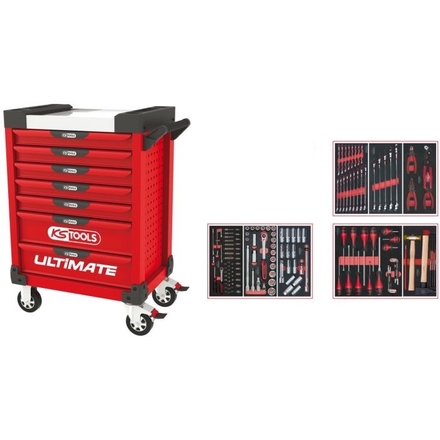 Servante ULTIMATE rouge 7 tiroirs équipée de 158 outils KS TOOLS - 809.7158