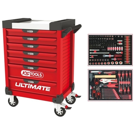 Servante ULTIMATE rouge 7 tiroirs équipée de 184 outils KS TOOLS - 809.7184
