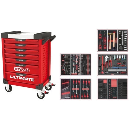 Servante ULTIMATE rouge 7 tiroirs équipée de 283 outils KS TOOLS - 809.7283