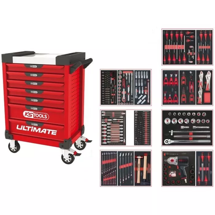 Servante ULTIMATE rouge 7 tiroirs équipée de 337 outils KS TOOLS - 809.7337