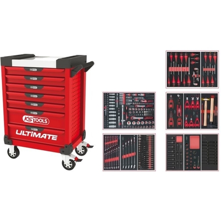 Servante ULTIMATE rouge 7 tiroirs équipée de 384 outils KS TOOLS - 809.7380