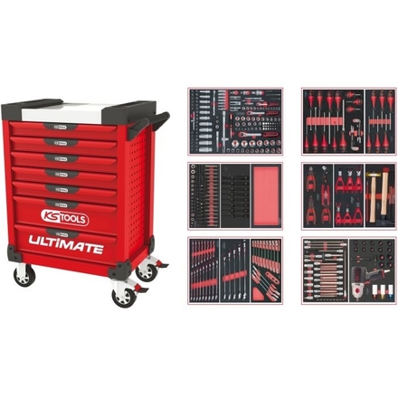 Servante ULTIMATE rouge 9 tiroirs équipée de 158 outils KS TOOLS - 809.9158