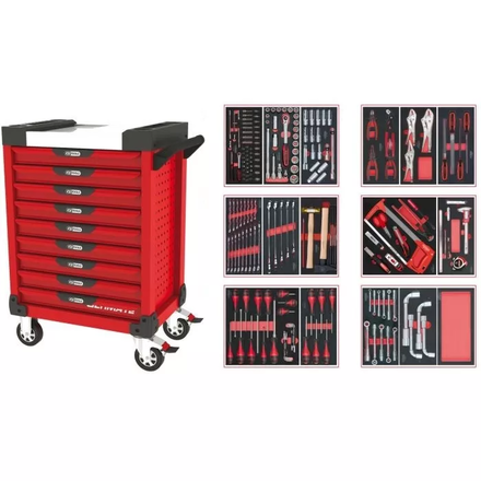 Servante ULTIMATE rouge 9 tiroirs équipée de 202 outils KS TOOLS - 809.9202