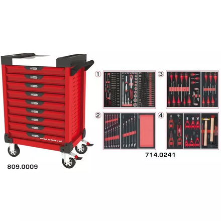 Servante ULTIMATE rouge 9 tiroirs équipée de 241 outils KS TOOLS - 809.9241