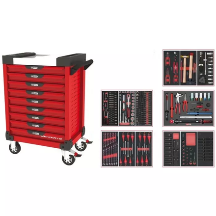 Servante ULTIMATE rouge 9 tiroirs équipée de 283 outils KS TOOLS - 809.9283