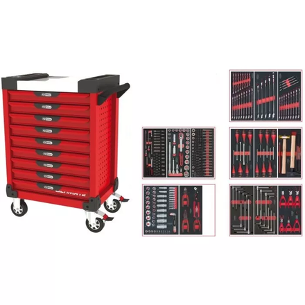 Servante ULTIMATE rouge 9 tiroirs équipée de 311 outils KS TOOLS - 809.9311